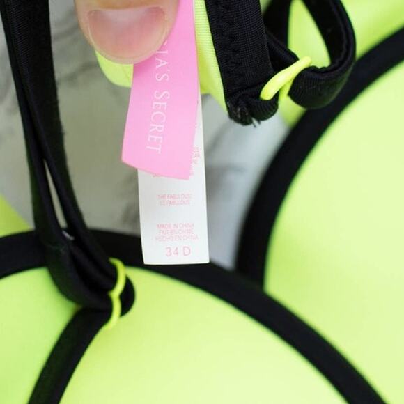Victoria's Secret Colorblock Fabulous Top Blue/Gray Neon Yellow Bikini Top 34D - Picture 4 of 4